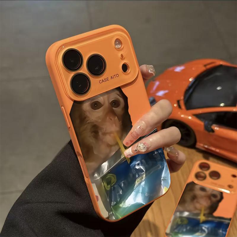 Funny Monkey Drinking Water Case for iPhone 17 Pro Max 17Air 17 16E 16 15 14 13 12, Ultra Skin-Friendly TPU, All-Inclusive Glass Lens Protection, Aesthetic Creative Animal Gift, Dopamine Ins Style Fun Cover, Shockproof Slim Case, Lens Window Design