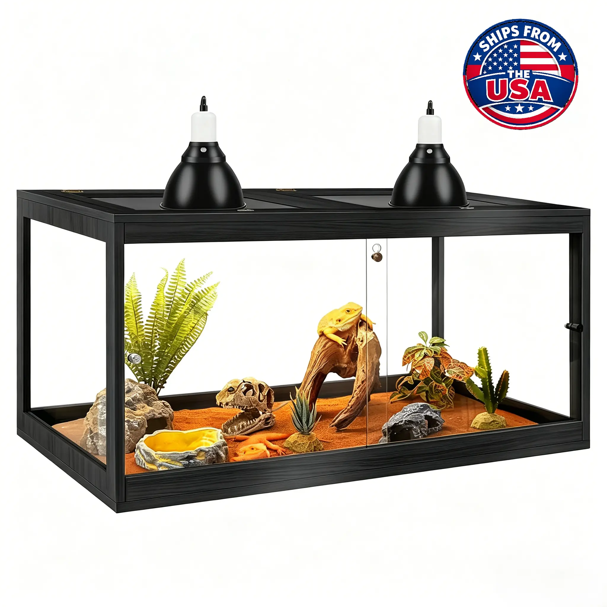 PROLEE 81-Gal Wood Rectangle Reptile Tank - 360° Tempered Glass Viewing Enclosure, Locking Sliding Doors, Mesh, Acrylic Liner, Water-Repellent Coating, Quick Assembly for First-Time Owners & Bearded Dragons
