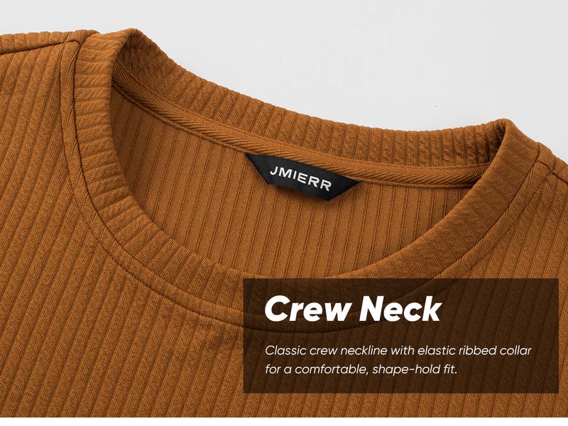 JMIERR Mens Long Sleeve Muscle T Shirts Casual Crewneck Knitted Longline Textured Tee Shirts for Gym Workout