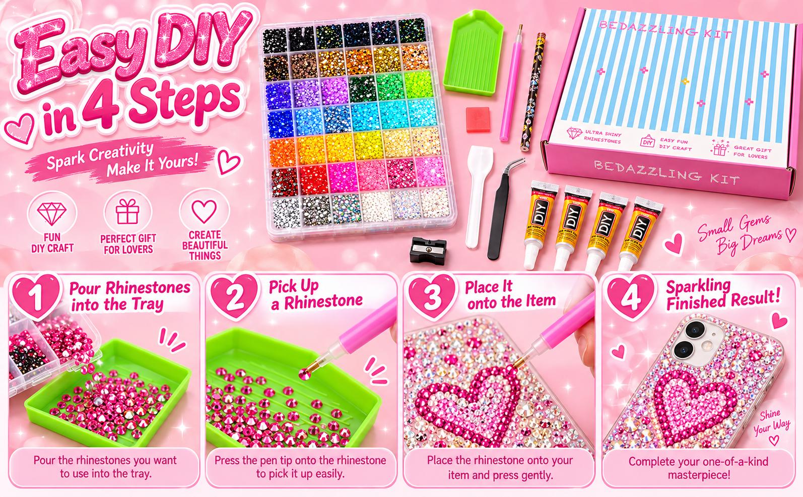 Glitter Rhinestone Bedazzling Kit - 42000Pcs 42Colors 3mm Round Resin Jelly Rhinestones, Nail Tech Supplies, Hobbies Kit Adults, DIY Crafts Accessory, Creative Gift for Her