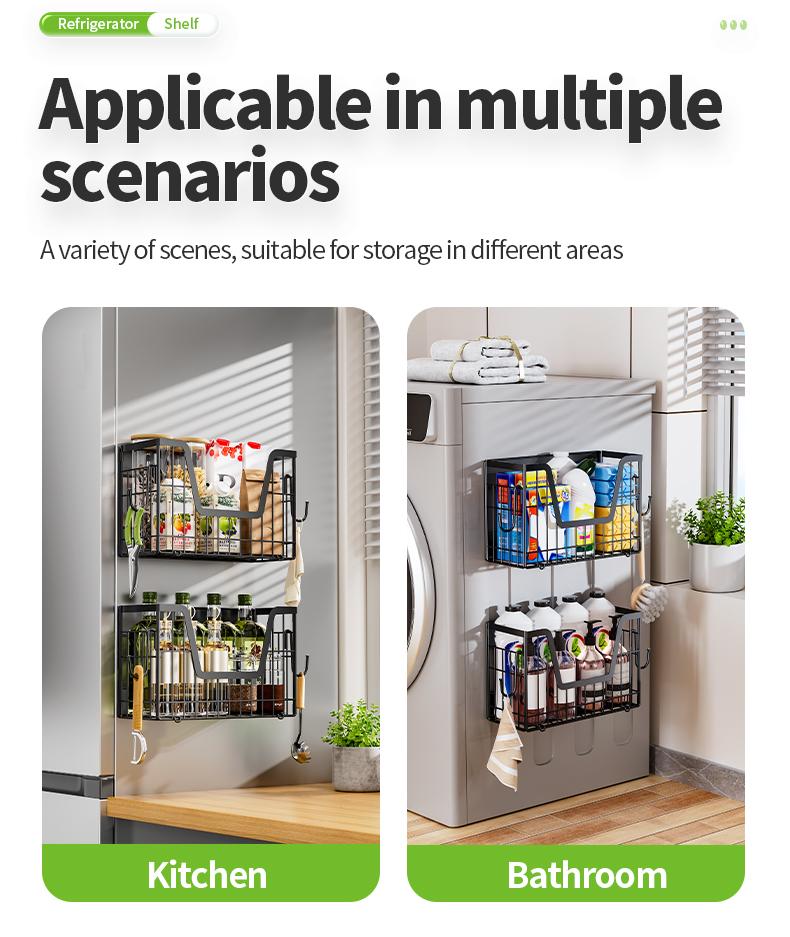 【Holiday Deals】San Dream Magnetic Shelf for Fridge Spice Rack Organizer Strong Magnetic Fruit Basket for Refrigerator Laundry Organizer Spice Snacks Magnet Fridge Shelf-1PC&2PCS