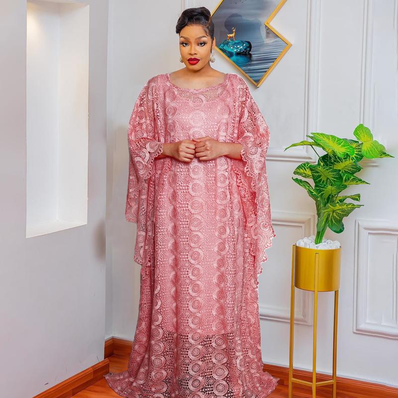 African Women's Solid Color Lace Kaftan elegant Dress 2026 Embroidery Rhinestone for Party Holiday Wedding Guest Plus Size Ladies Clothes for All Seasons maxi formal party gown goddess valentine's day vacation