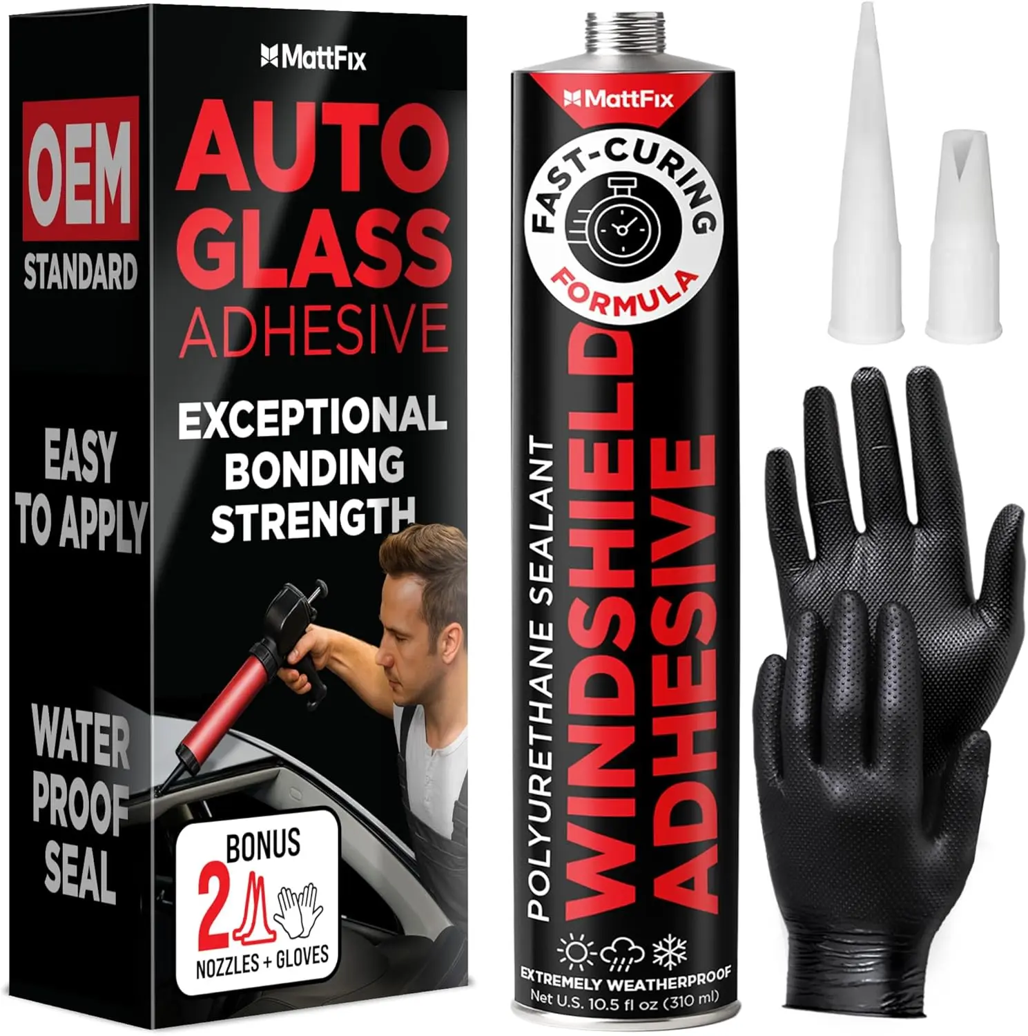 Professional Auto Glass Windshield Adhesive - Easy to Apply, Fast Curing, Weatherproof Bond, High Bonding Strength, Water-Resistant - Car, Truck Car Repair Kit, Exceptional Bonding Strength