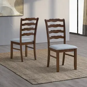 ACTU 2-piece Solid Wood Ladder Back Dining Chairs , Walnut Color