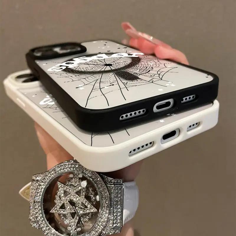 Spiderweb and Star pattern magnetic MagSafe quick-release protective case, suitable for iPhone 17/16 Pro Max, 15 Pro, 14, 13, 12 Mini, 11, XR, XS Plus, SE, shockproof and anti-slip, ultra-thin silicone transparent acrylic protective case