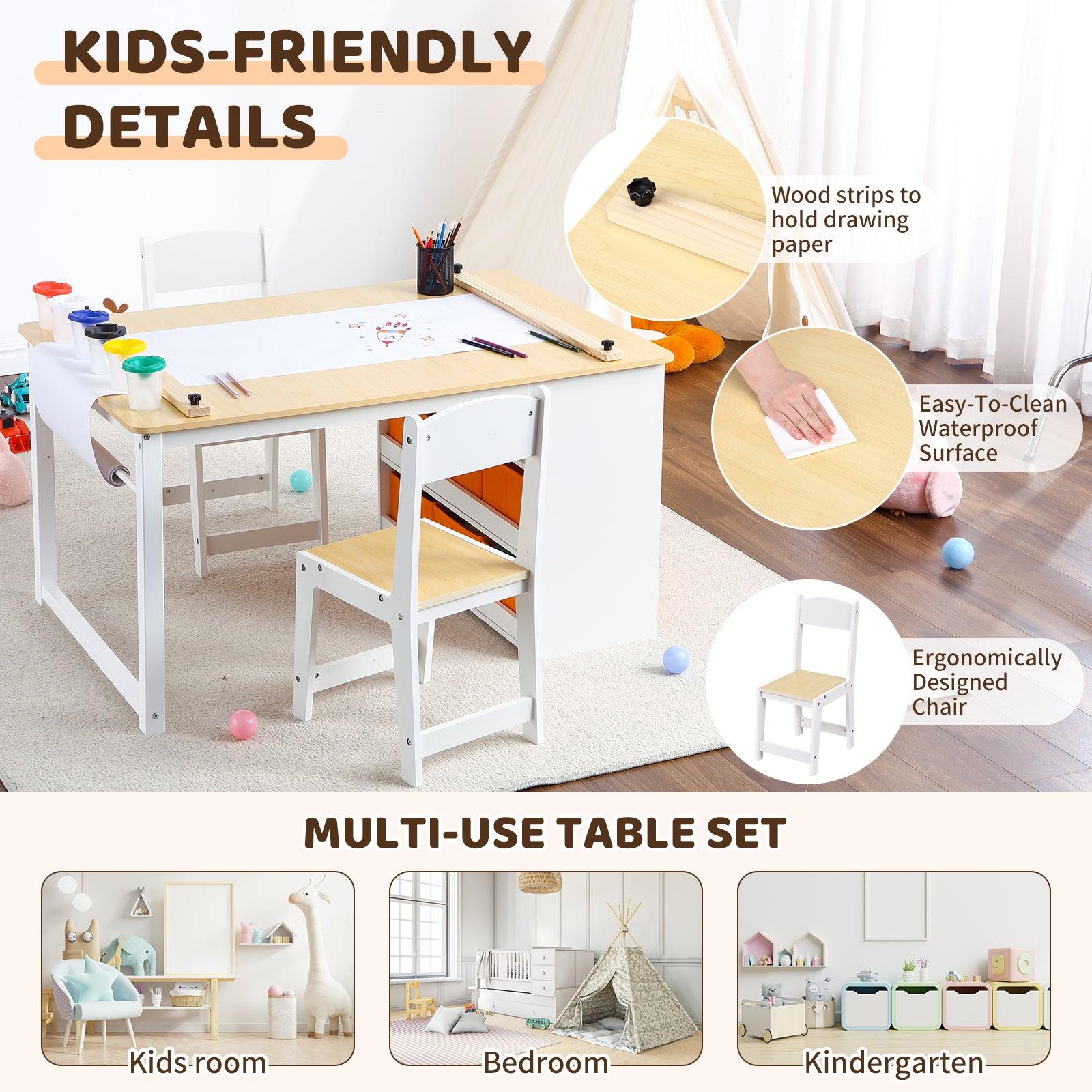 GARVEE Versatile Wooden Activity Table and Chair Set with Storage Bins and Portable Art Supply Organizer for Creative Play and Learning in Stylish Yellow and White or Grey Finish.