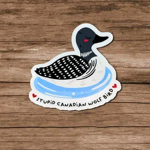 Stupid Canadian Wolf Bird Sticker, Funny Hockey Meme, Glossy Vinyl Sticker