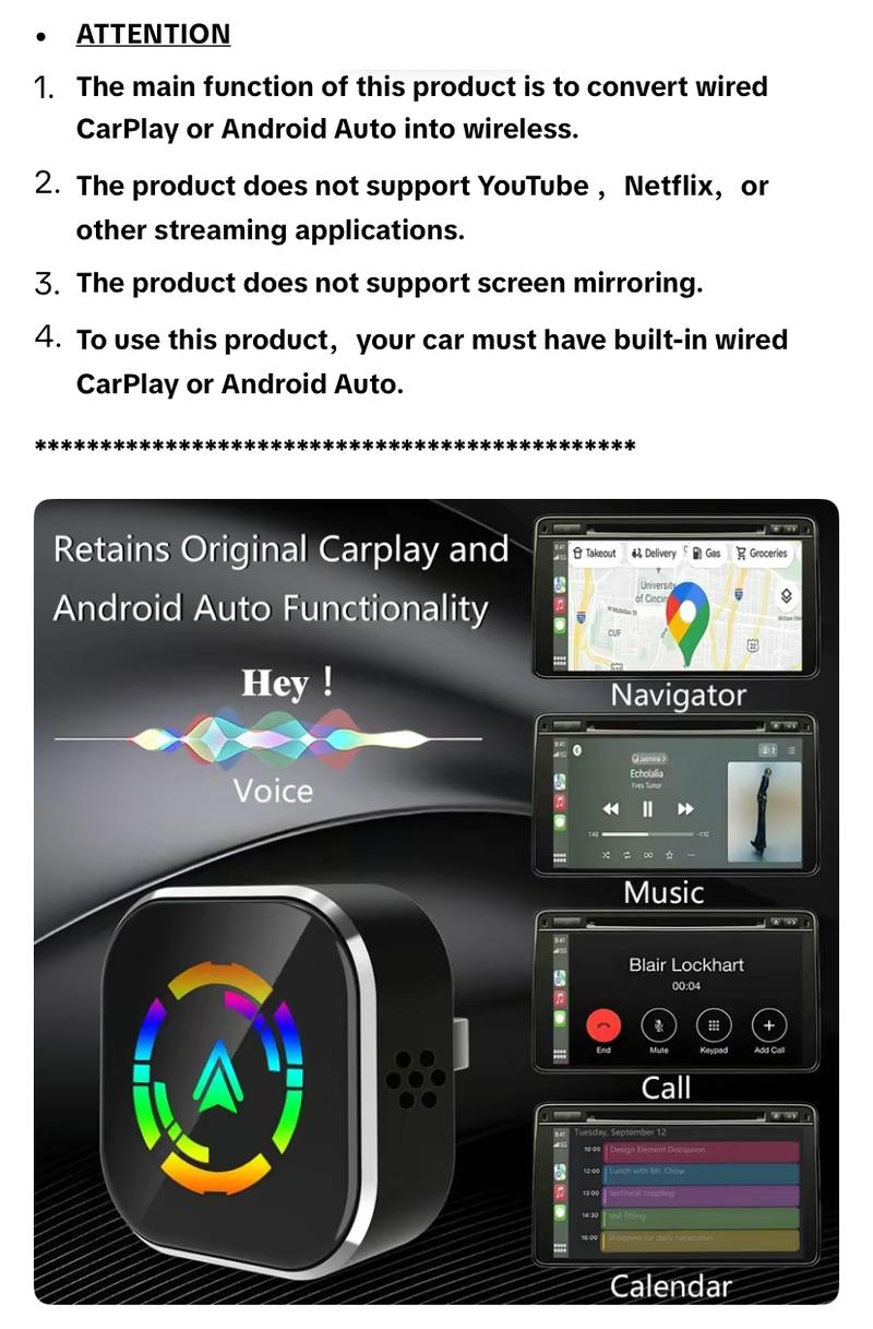 2026 Wireless CarPlay Adapter, Universal Compatibility Adapter, For iPhone And Android Users, Quick Connection With No Del car play