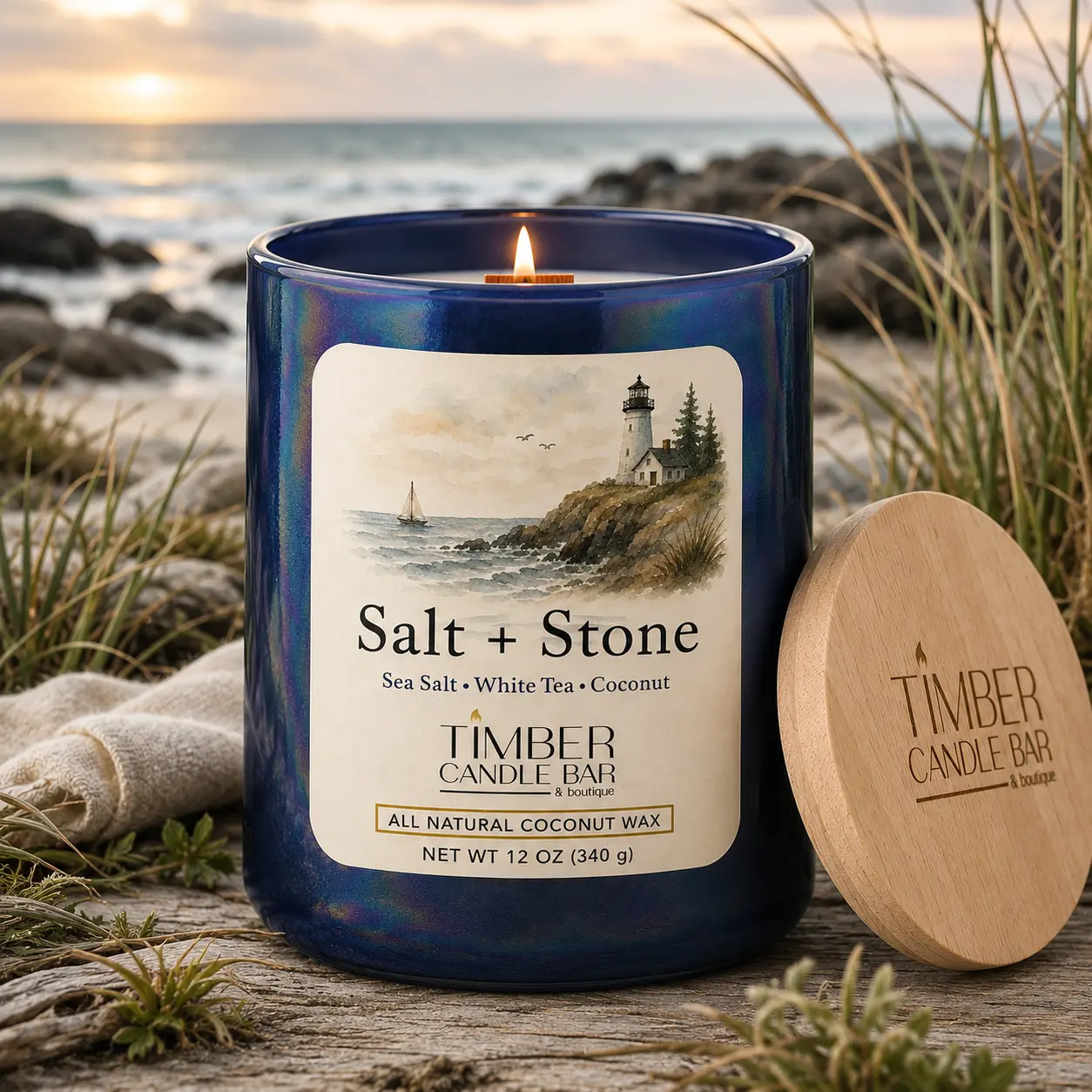 Timber Candle Bar Salt + Stone 12 oz candle