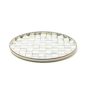 Sterling Check Enamel Round Tray - Simple Design, Ideal for Food Storage and Organization