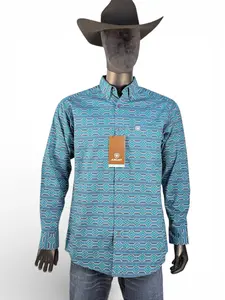 Ariat Men’s Turquoise Geometric Print Long Sleeve Button-Down Shirt