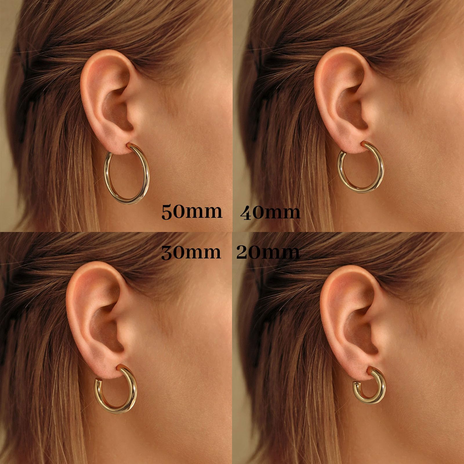 VENOCO 4PCS 14K Gold Plated Lightweight Chunky Open Hoops for Women Trendy Gold Hoop Earrings Classic Style Everyday Earrings Simple Gold-Tone Design for Everyday Wear