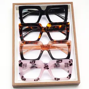 4 Pack Reading Glasses for Women Blue Light Blocking Anti Glare Square Oversized Black Tortoise Spring Hinge Fashion Eyeglasses