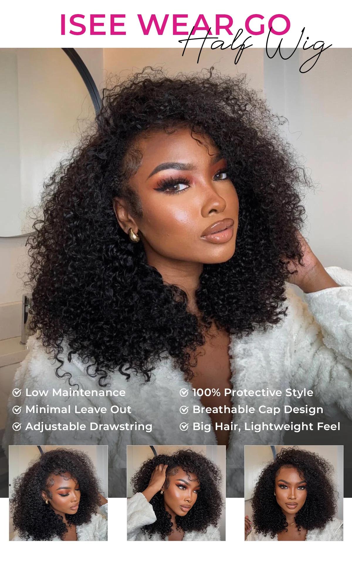 ISEE HAIR Afro Curly Wear Go Invisible Hairline Hair Half Wig Glueless Human Hair Wigs Seamless Flip Over Wig Beginner Friendly Vacation Hair#SpringStatements