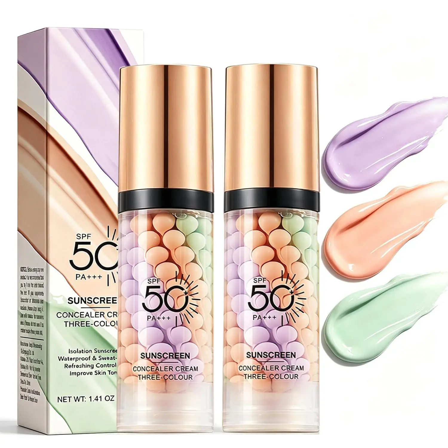Color Correcting Skin Perfecting Primer, 2-Pack Weightless Moisturizing Makeup Base with SPF 50 - Pore Refinement, Oil Control, Multi Use Makeup, Weightless Primer,sunscreen,back to school