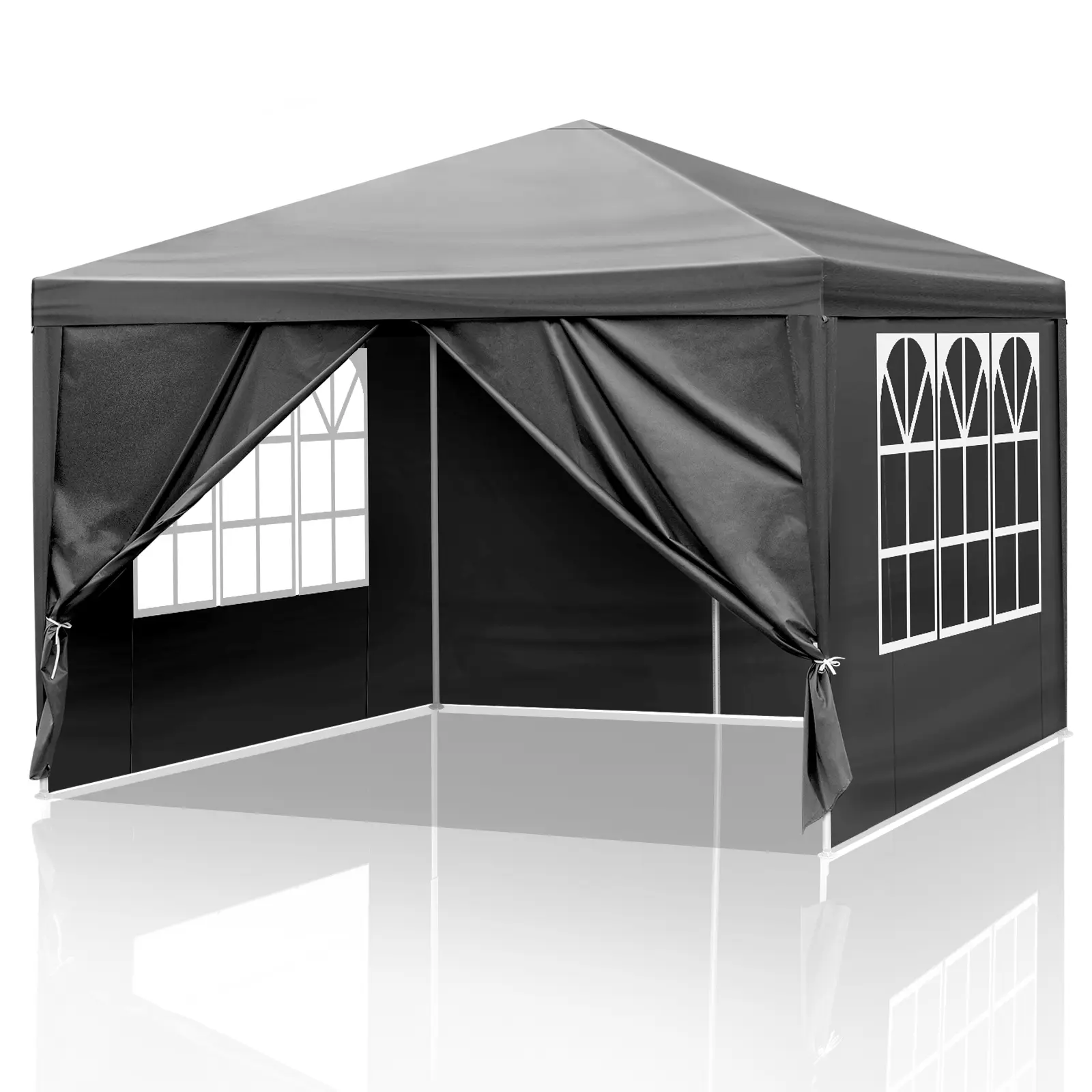 10×10ft Sturdy Iron Party Tent with 4 Removable Sidewalls - Waterproof PE Fabric Patio Gazebo, Spiral Steel Frame, Tool-Free Set-Up for Wedding, BBQ, Enclosed Canopy Parasols, Canopies & Shade