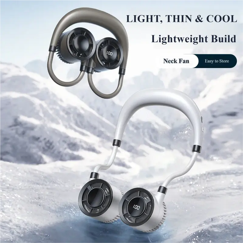 Bladeless Turbine Neck-Hanging Digital Display Small Fan - Portable, Rechargeable, Long Battery Life, Low Noise, Outdoor Cooling, White accesories for gym