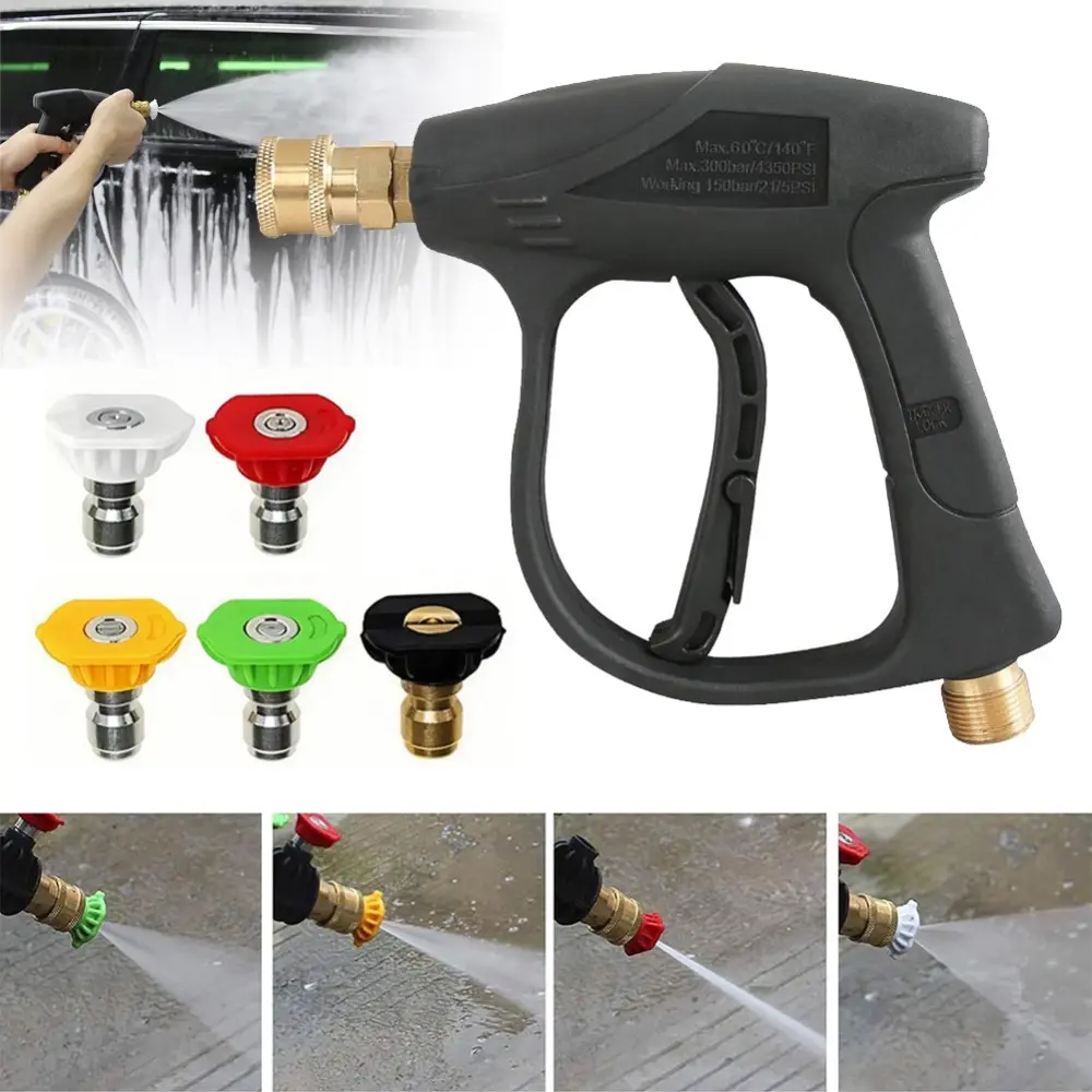 SJPACK 1/4" High Pressure Washer Gun - 4000 PSI, 2175 PSI, 1/4 Inch Outlet Quick Disconnect, Short Wand Nozzle Tip, Foam Sprayer, Quick Connect Kit, Car Washing Tool, 2175Psi, Trigger Lock Keeps Spray In Control