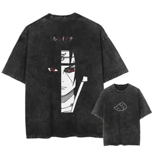 NARUTO Japanese Anime Uchiha Itachi Unisex T-Shirt, Pure Cotton, Washed and Distressed Vintage Y2K Harajuku Style, Loose Short Sleeve Men's Top, Unisex, Holiday Gift