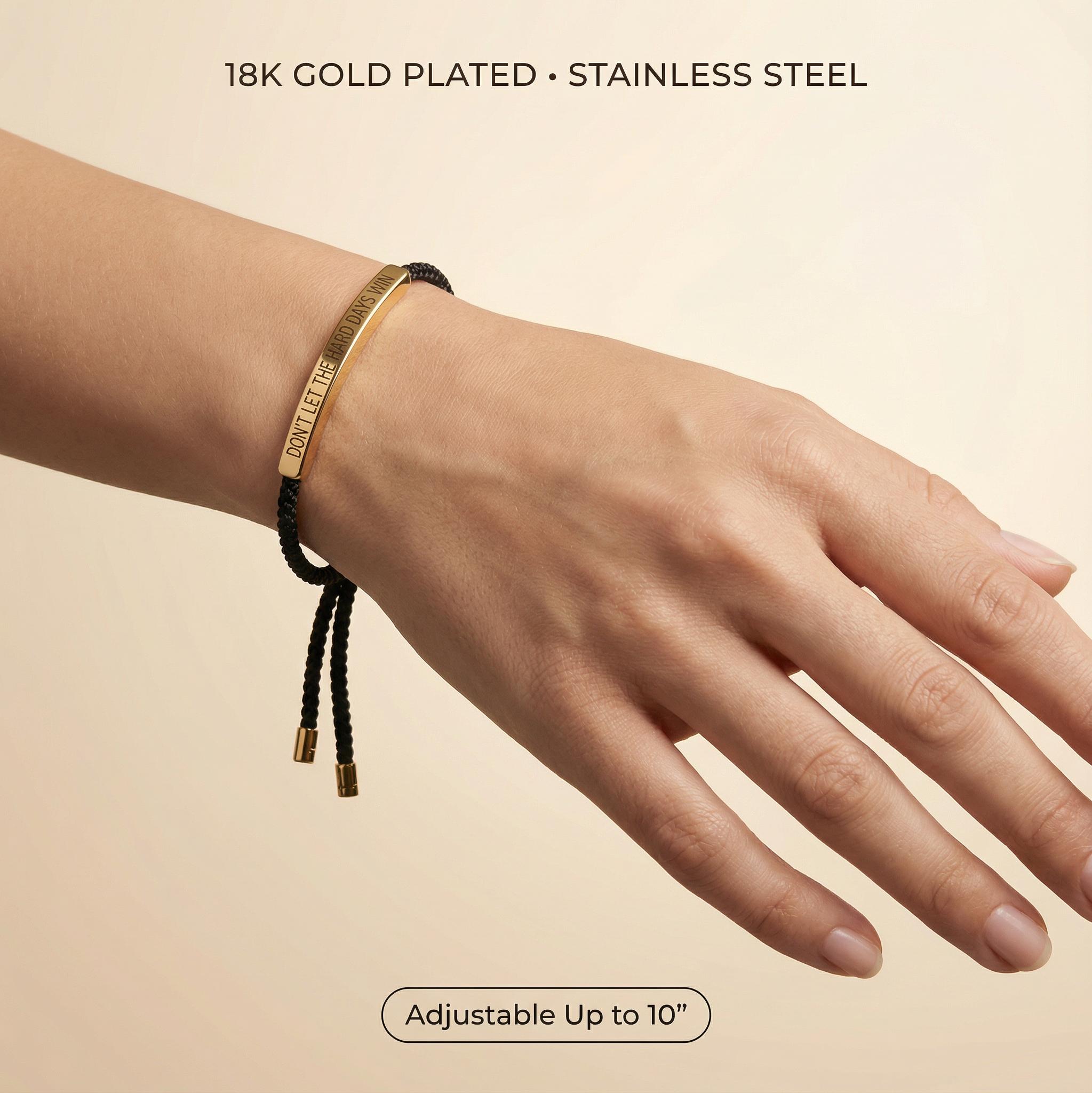 Don't Let The Hard Days Win Inspire Bracelet - Stainless Steel & 18k Gold Plated Braided Design with Engraved Message - Adjustable Up to 10" Don't Let The Hard Days Win Inspire Bracelet - Stainless Steel & 18k Gold Plated Braided Design with Engraved Message - Adjustable Up to 10"