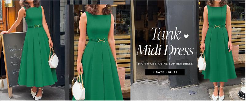 ZESICA Women Summer Sleeveless Midi Dresses 2026 Elegant Boat Neck A Line Tie Waist Spring Cocktail Party Dress ZESICA Women Summer Sleeveless Midi Dresses 2026 Elegant Boat Neck A Line Tie Waist Spring Cocktail Party Dress