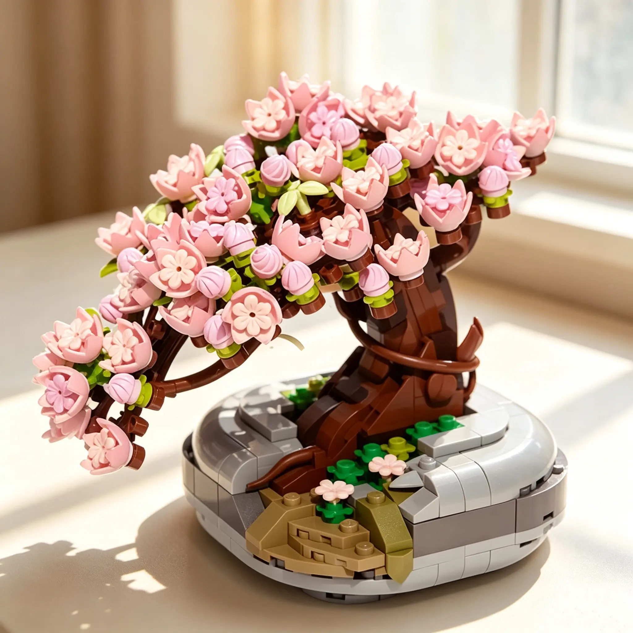 Mini Cherry Blossom Bonsai Flower Bricks Plastic Block Building Set, Creative Building Blocks Model, Age 6+ DIY Fun Floral Toy, Unisex Valentine Gift, Desktop Decoration