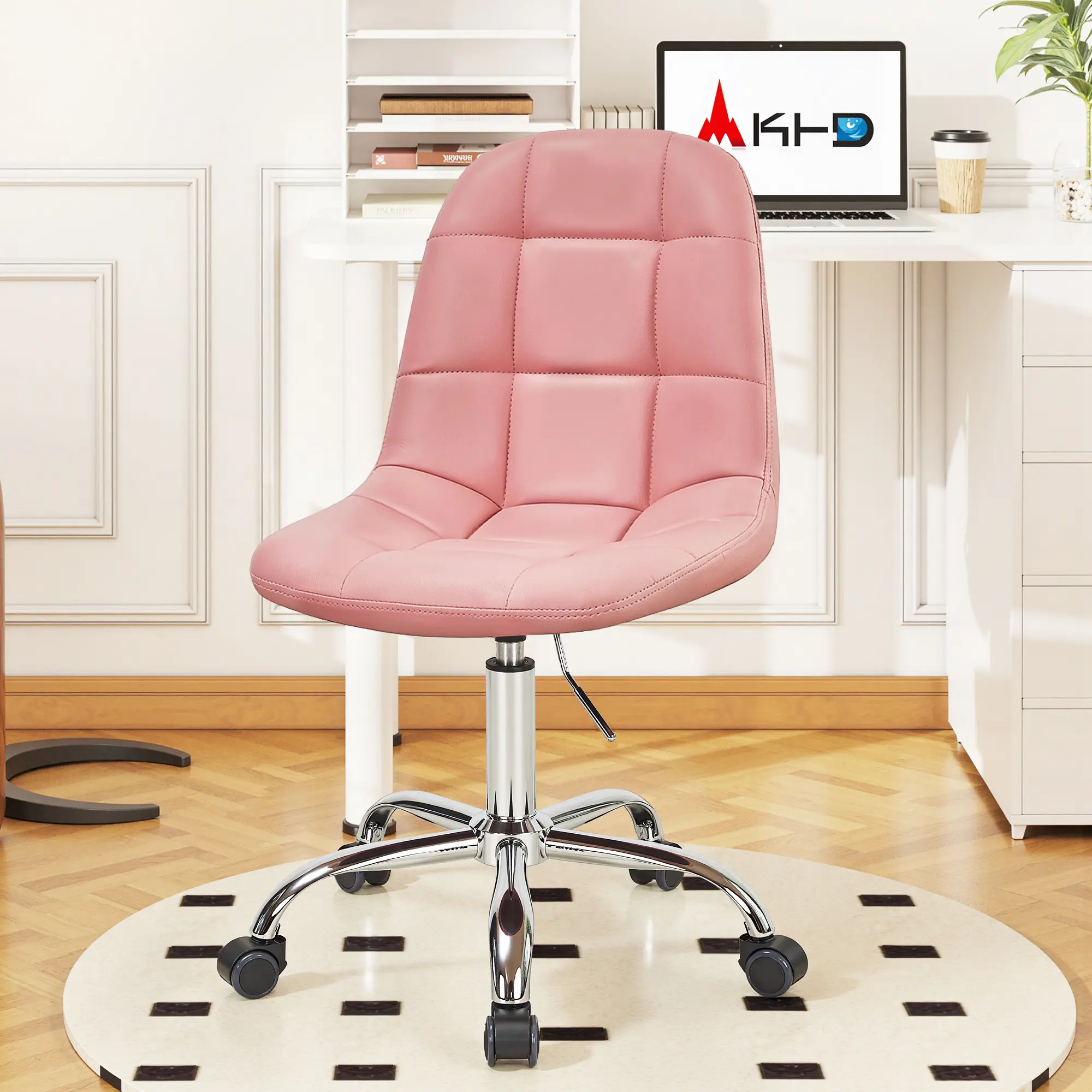 VECELO Ergonomic Office Desk Chair - PU Leather, Lumbar Support, Height Adjustable, 360° Swivel Wheels - Vanity Setup, WFH Setup, Posture Fix, Low Back Pain Relief, Good Posture for Home Office Study (White, Black)