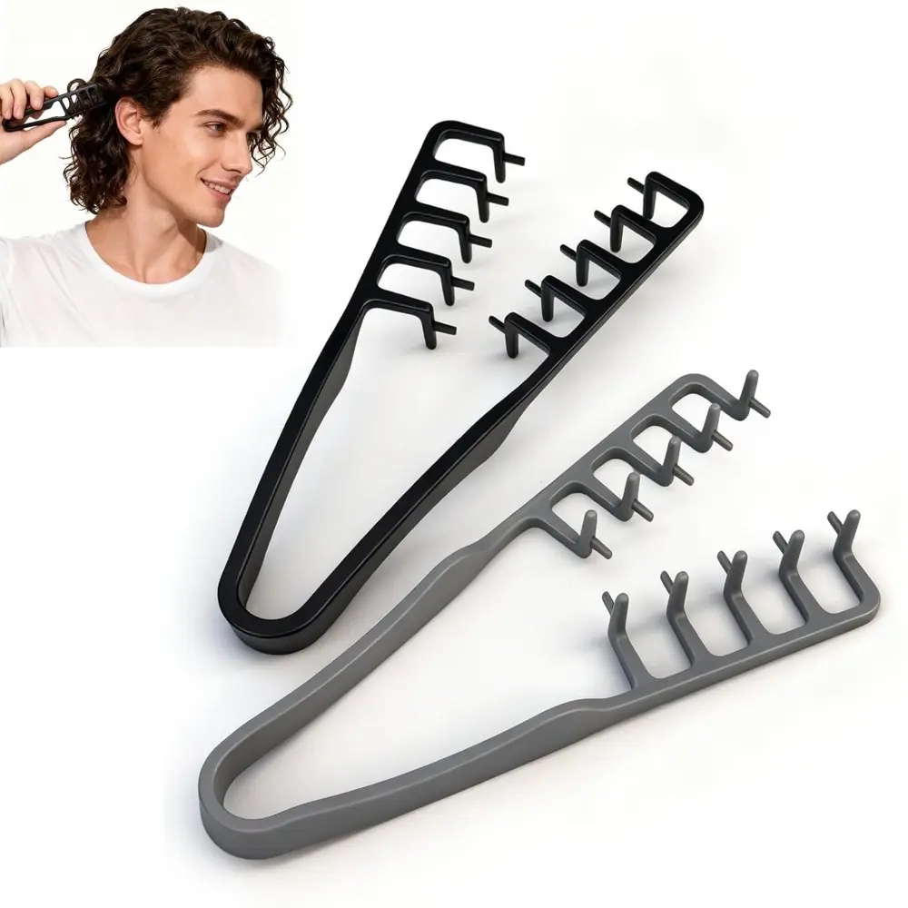 2-Pack Men's Double-Sided Textured Hair Combs, Wide-Branch Combs for Creating Volumizing Roots, Essential Tools, Non-Slip Travel Combs, Made of ABS Plastic with Textured Handles