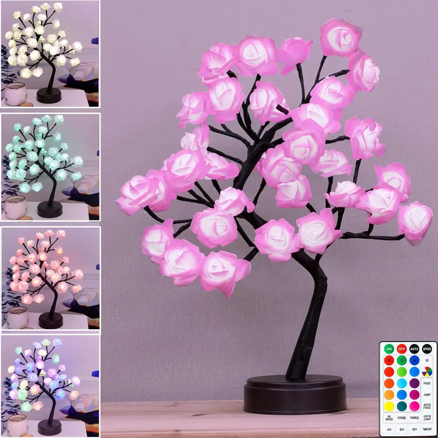 18 Colors Rose Tree Lamp, Color Changing Multicolor Rose Table Lamp with Remote,  Flower Lamp Girls  for Mothers Day, Lighted Tabletop Tree for Christmas Valentines Day Wedding Decor