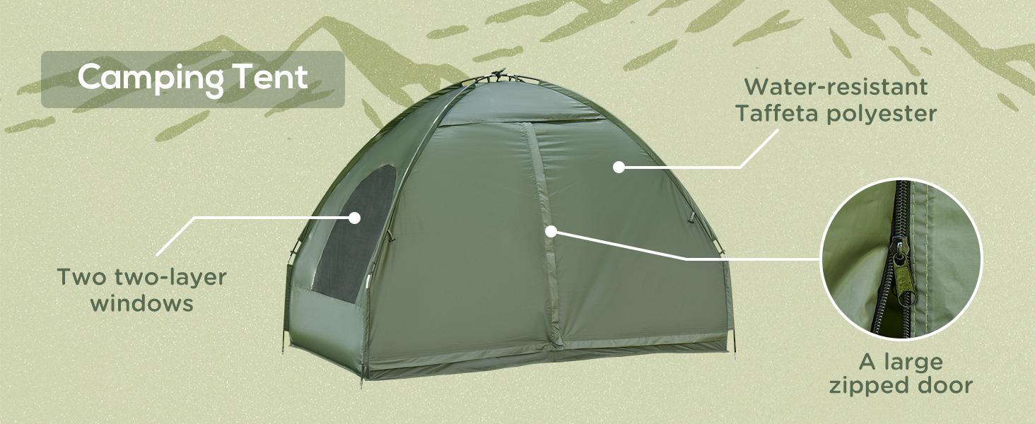 Outsunny 1/2 Person Foldable Camping Cot with Tent, Bedspread and Thick Air Mattress, 4-In-1 Elevated Camping Bed Tent for Outdoor Hiking, Picnic, Travel