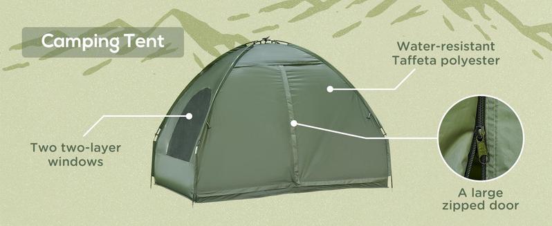 Outsunny 1/2 Person Foldable Camping Cot with Tent, Bedspread and Thick Air Mattress, 4-In-1 Elevated Camping Bed Tent for Outdoor Hiking, Picnic, Travel