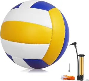 Volleyball, 1 Pack Official Size 5 Volleyballs- PU Leather Indoor Outdoor Soft Touch Volleyballs for Beach Play, Game,Gym,Training -Includes Ball Pump