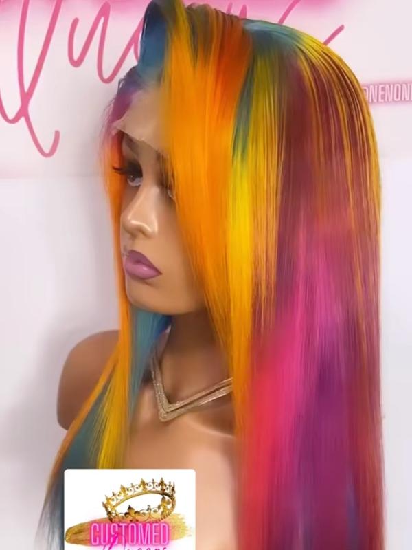 Rainbow Ombre Closure Wig - 20 inches - Customed Queens Co Wig - 100% Virgin Human Hair Wig - Glueless Wig