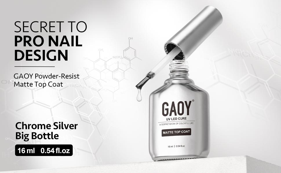 GAOY Matte Gel Top Coat, 16ml Powder-Resist Matte Finish for Detail Chrome Powder Painting Long Lasting UV Gel Nail Art DIY