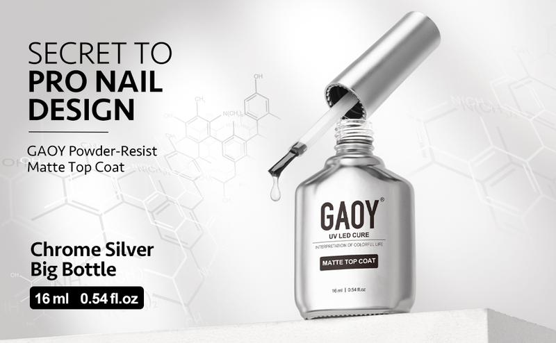 GAOY Matte Gel Top Coat, 16ml Powder-Resist Matte Finish for Detail Chrome Powder Painting Long Lasting UV Gel Nail Art DIY