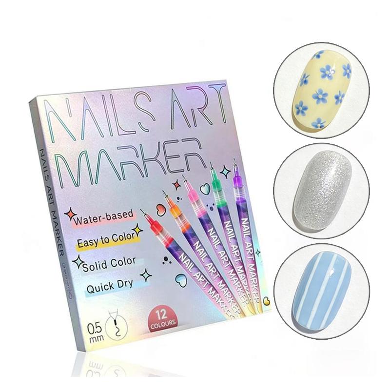 12-Color Nail Art Marker Set: Micro-Tip Waterproof Pens, Lasts 7-14 Days | DIY Salon Gel Nails at Home Kit for Beginners | Valentine‘s Day, Prom, Wedding Gift for Kids, Teens, Adults | with Free Video Tutorial