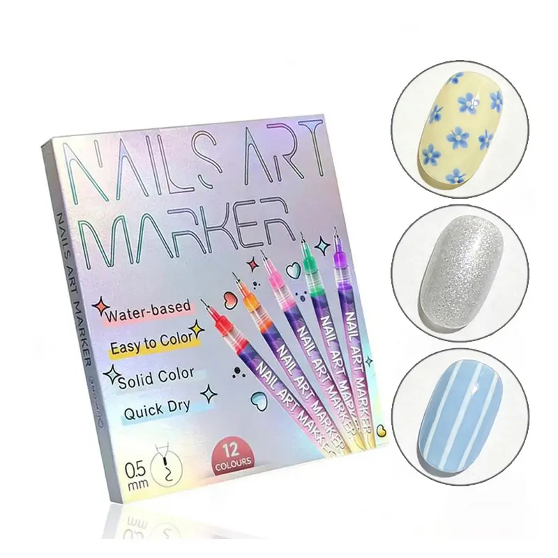 12-Color Nail Art Marker Set: Micro-Tip Waterproof Pens, Lasts 7-14 Days | DIY Salon Gel Nails at Home Kit for Beginners | Valentine‘s Day, Prom, Wedding Gift for Kids, Teens, Adults | with Free Video Tutorial
