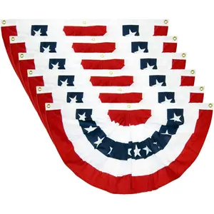 6PCS USA Patriotic Pleated Fan Flags - 3 x1.5 Ft American US Flag Buntings Banner Patriotic Bunting Flag Stars and Stripes Flag Bunting for Memorial Day The 4th of July and Labour Day (18INx35IN)