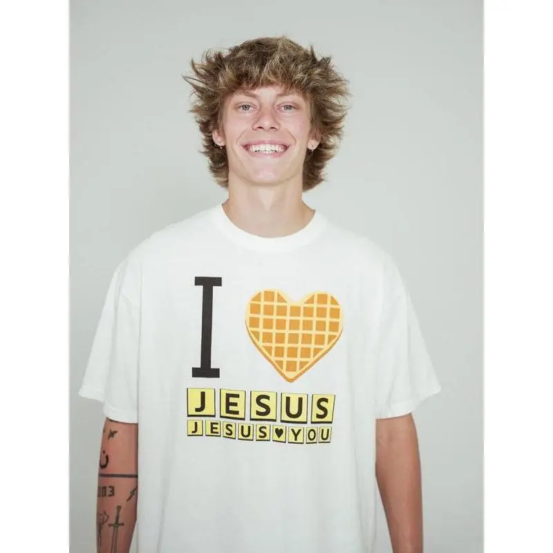 I Love Jesus Jesus Love You Waffle Comfort Colors Shirt, Bryce Crawford Merch, Christian Apparel Graphic Tee, Funny Christian Breakfast T-shirt, Unisex Casual 25   Inspirational Quote TShirt, Viral Unisex Comfort Colors rock