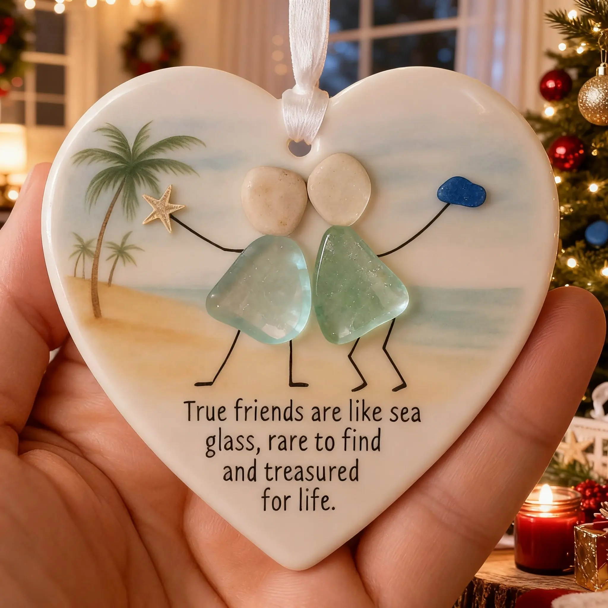 Acrylic Heart Friendship Ornament, Snowflake-Shaped Festive Hanging Pendant, Eternal Friendship Theme, Holiday Gift Decor, Decorative Hanging Ornaments