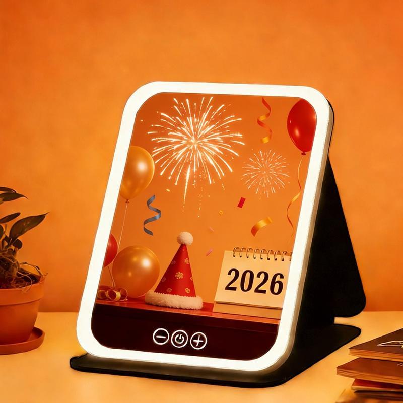 Makeup Mirror with Lights, USB Rechargeable Vanity Mirror with Stand, 3 Color LED Lighting Dimmable Brightness Adjustable Angle Compact Mirror, Foldable Cosmetic Mirror, Portable Travel Makeup Mirror, Birthday Anniversary Gift for Women