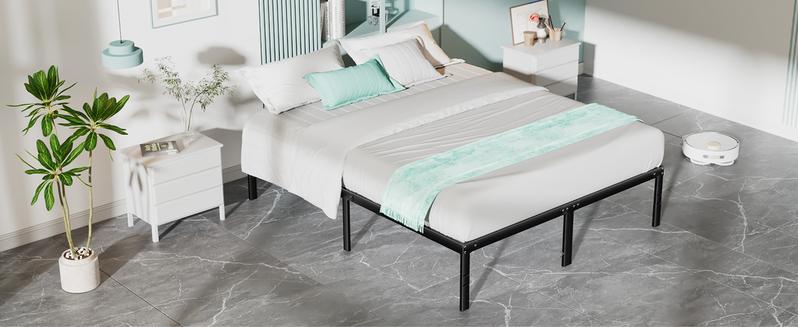 Black Full Size Metal Platform Bed Frame with Steel Slat Support, No Box Spring Needed, Easy Assembly, Modern Furniture