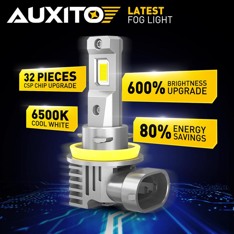 AUXITO H11 H8 H16 LED Fog Light Bulbs, 600% Brightness 6500K Cool White Driving Fog lights, 1:1 Mini Size Front headlight Lamps, Non-polarity, Play and Plug (Pack of 2)