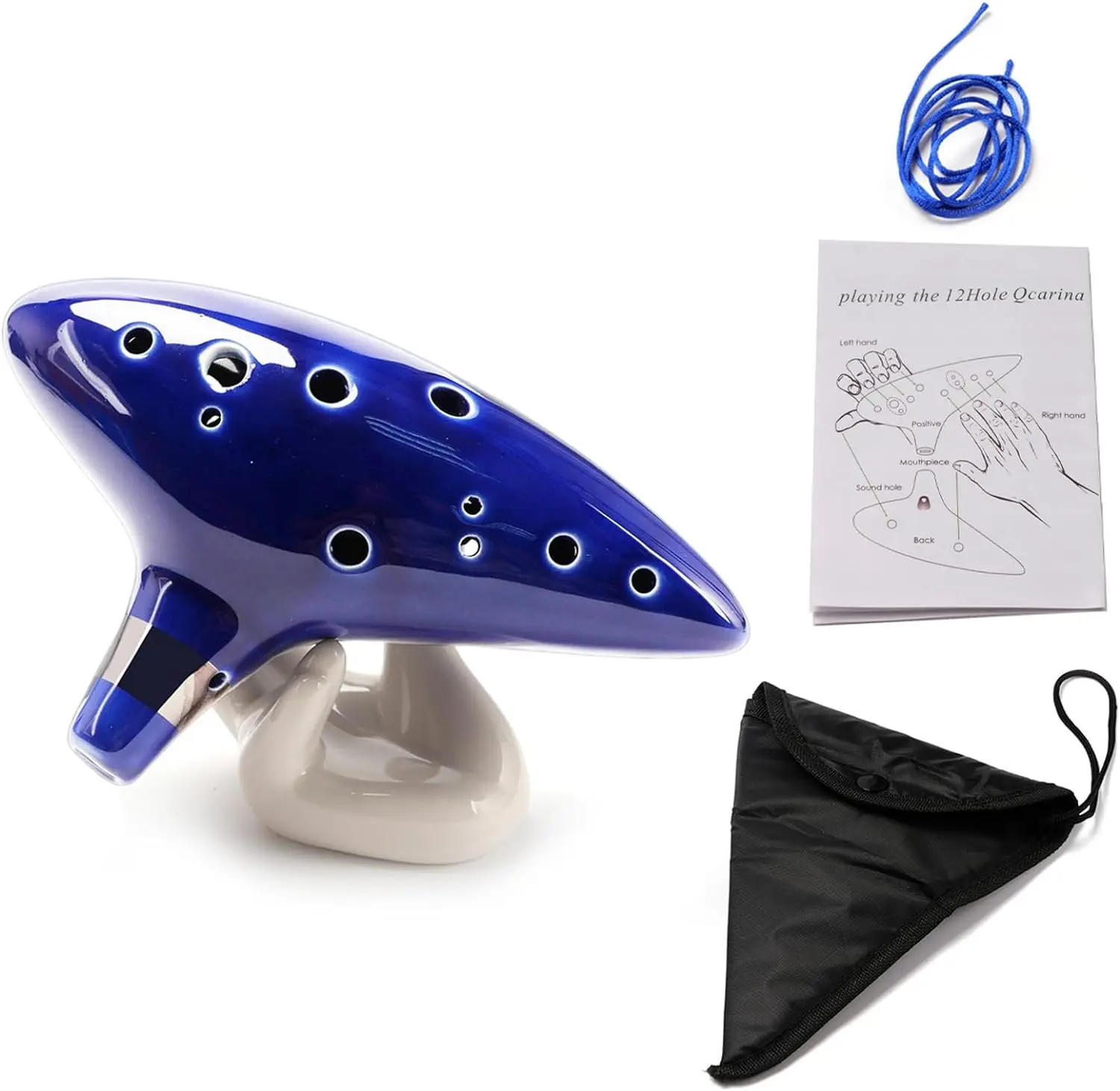 12-Hole Alto C Ceramic Ocarina - Musical Instruments with Neck Strap Cord, Song Book, Gift Box, Hand-Shape Display Stand, Black Protective Bag, Deep Alto Sound, Elegant Box for Effortless Gifting, Elegant Box Makes Gifting Effortless