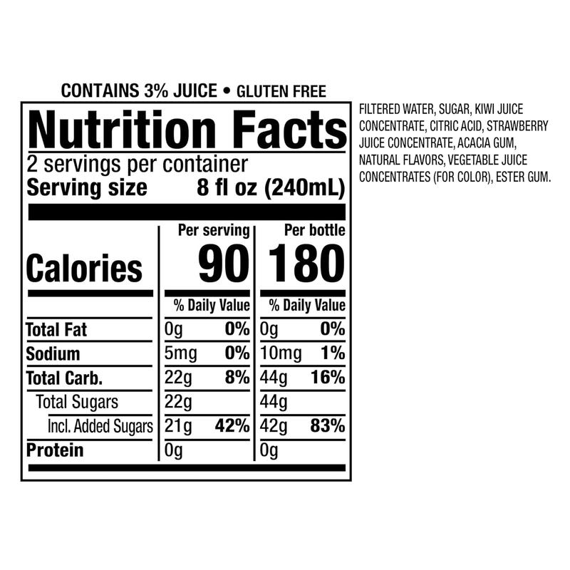 Kiwi Strawberry Juice Drink, 16 Fl Oz Recycled Plastic Bottle, Pack Of 12, All Natural, No Artificial Flavors Or Sweeteners, Contains 3% Real Juice