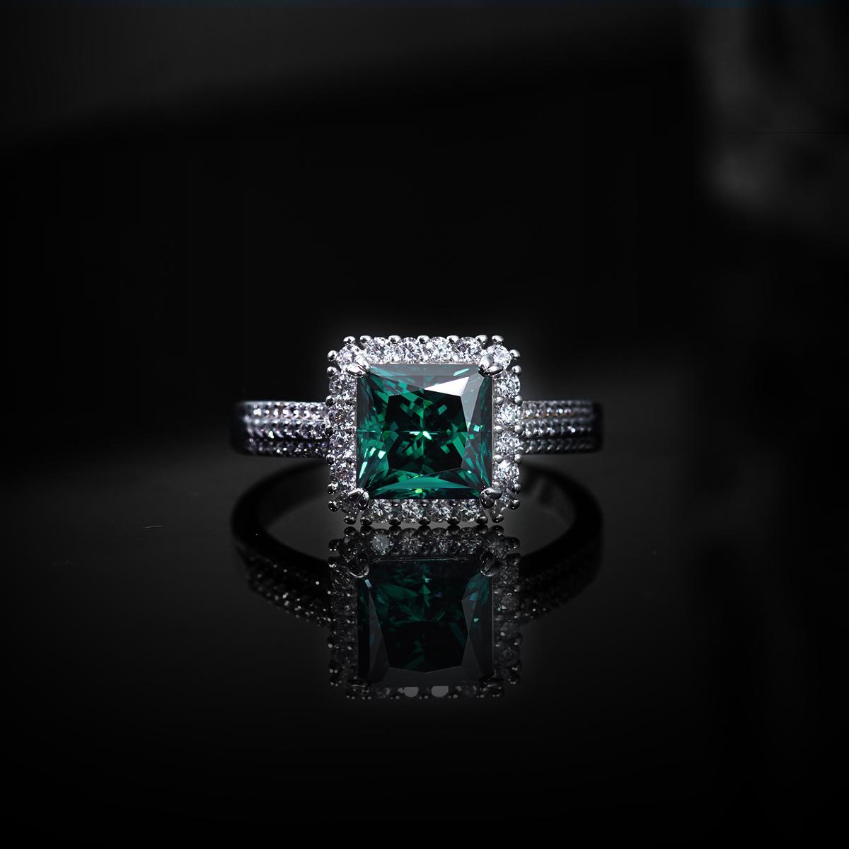 Delzzad 3ct Halo Ring Princess Synthetic Moissanite Ring Band S925 Christmas Gift