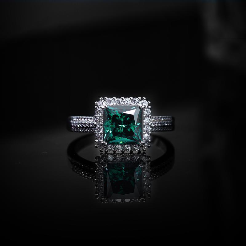 Delzzad 3ct Halo Ring Princess Synthetic Moissanite Ring Band S925 Christmas Gift