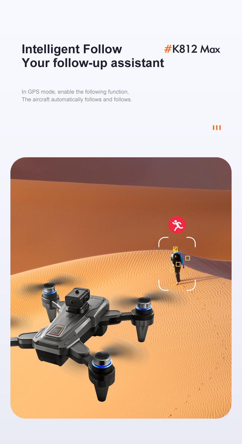 CJC K812 MAX Drone with GPS Intelligent Return-to-Home Function Brushless Motors Dual Cameras Obstacle Avoidance Dual Batteries Remote Control with Screen Wi-Fi/5G Transmission for Adults and Beginners stable hover