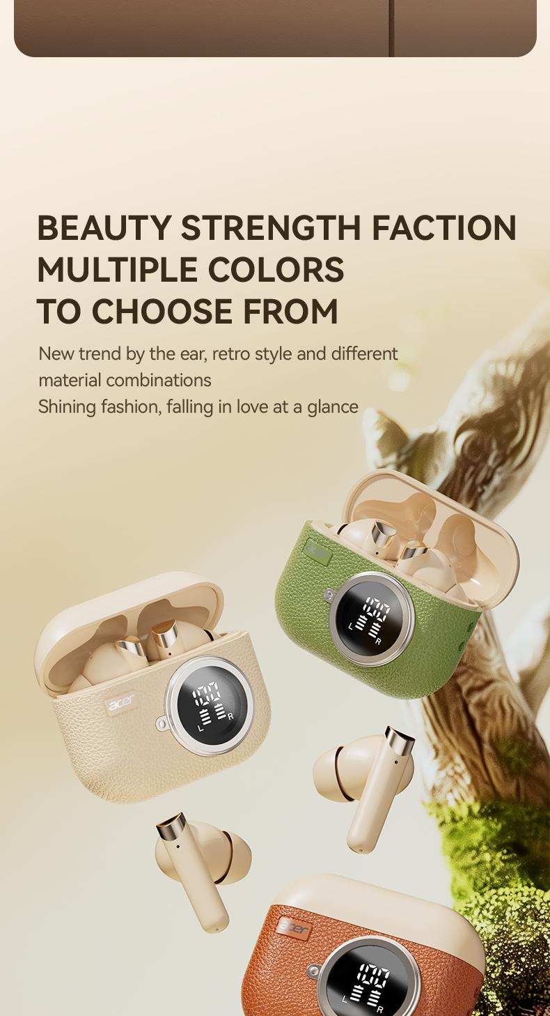 acer OHR508 Wireless Stereo Earbuds, In-Ear Noise-Canceling Earphones, Extra Long Battery Life, Universal Fit for Men and Women, Comfortable Wear, Noise Isolation Headphones, HIFI Sound Quality Music Headset Beige Audio Electronic