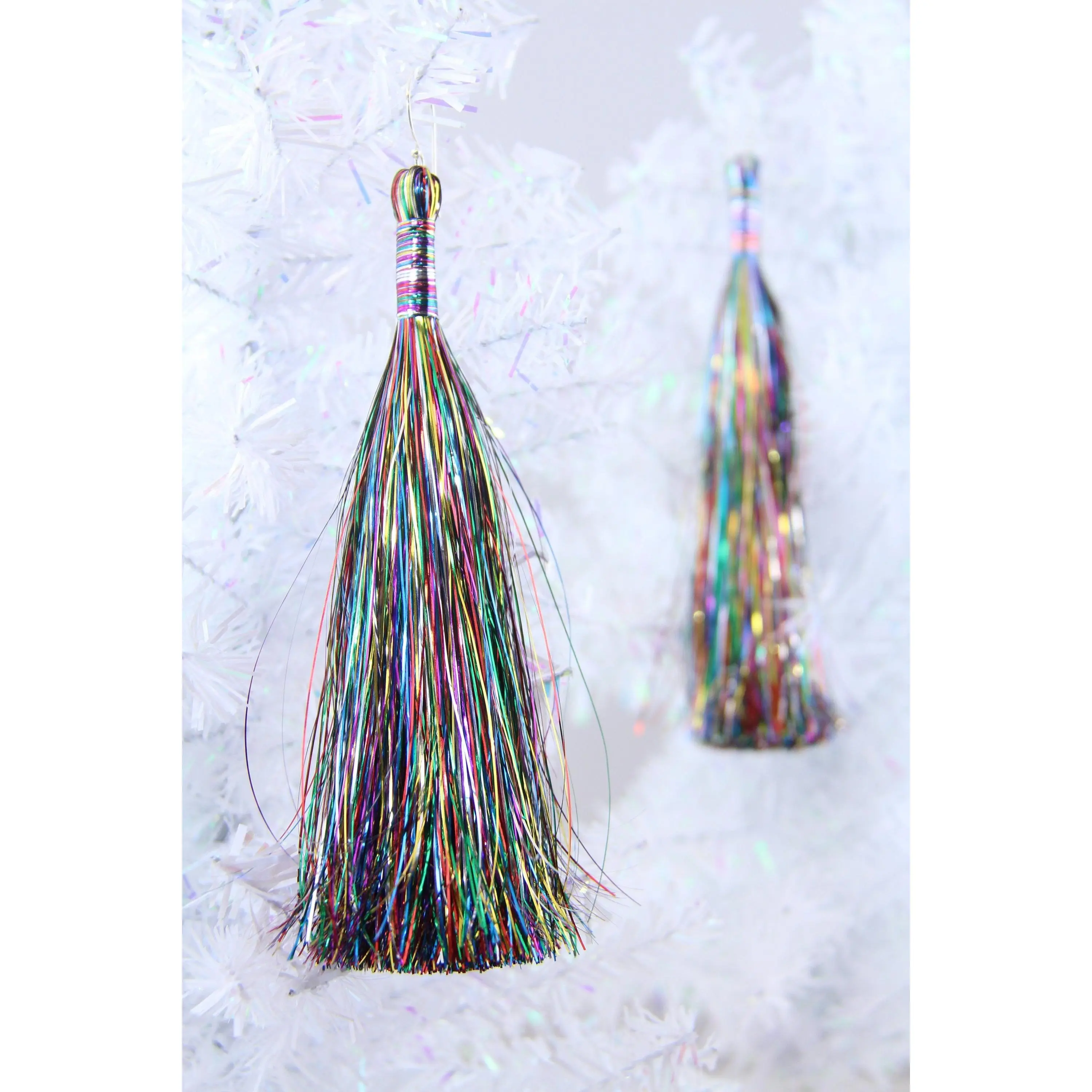 Long Rainbow Tinsel Tassels, 6.5" Festive Jewelry Making Supplies